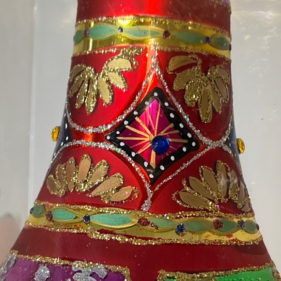 Glass CHRISTMAS ORNAMENT Red Bell Hand Decorated Ornate Large 4”Danson - Picture 7 of 9